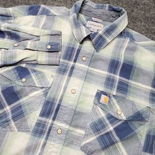 Carhartt Mens Pearl Snap Relaxed Fit Lightweight Long Sleeve Plaid Shirt Large