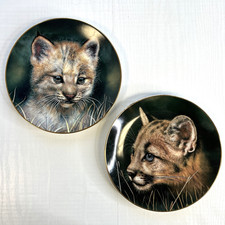 2 x Princeton Gallery Decorative Plates Cubs Lynx Cougar Collectors Cat 1990s