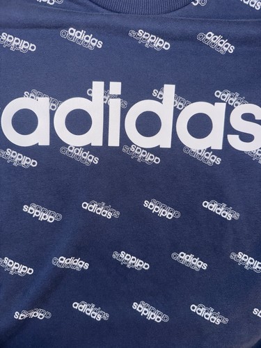 Adidas Originals Blue All Over Print Logo Crewneck Sweatshirt Men’s Large - Picture 2 of 4