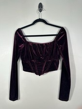 Mixed Threads Top Womens Medium Purple Velvet Corset Whimsigoth Long Sleeve Y2K