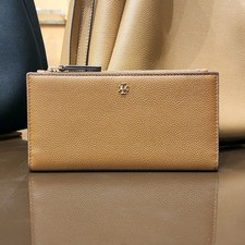 Latest New Tory Burch BLAKE Cortado Brown Pebbled Leather Slim Envelope Wallet