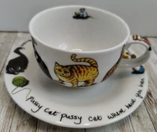 Kit-Tea Cat Cup & Saucer ~ England ~ Paul Cardew ~ Calico Pussy Cat ~ Vintage