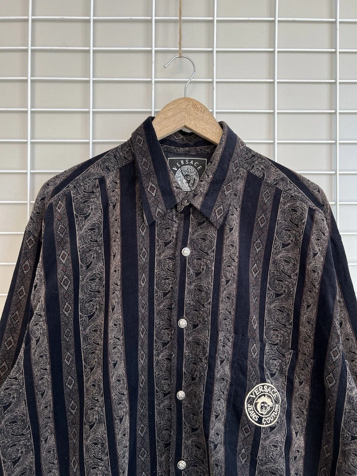 Versace Jeans Couture Velvet Medusa Logo Heavy Button Shirt Mens Size XL Vintage - Image 2 of 4