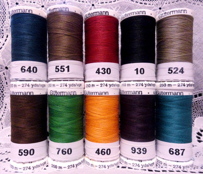 10 NEW 274 yard spools dark colors GUTERMANN 100% polyester sew-all thread