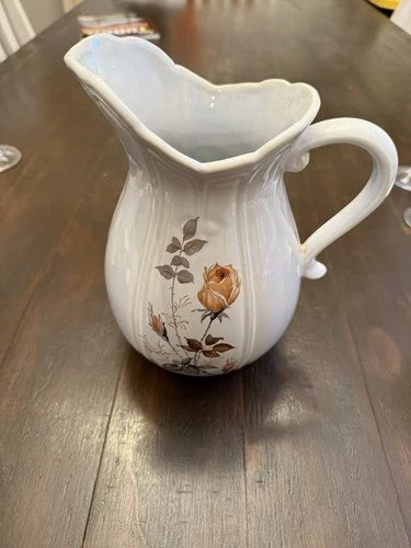 Vintage McCoy Pottery Pitcher Floral Pattern #7529 Rose with Thorns Beautiful