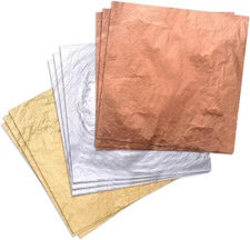 Pangda 300 Pcs Gold Leaf Sheets for Art Silver Foil Sheets Copper Metallic Flake