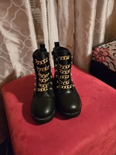Kurt Geiger Boots Girls Shoes Size 32/1M Kids Black Jeweled Golden Chain