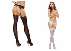 SHEER THIGH HIGH STOCKINGS WITH LACE TOPS Size OS & QN White or Black