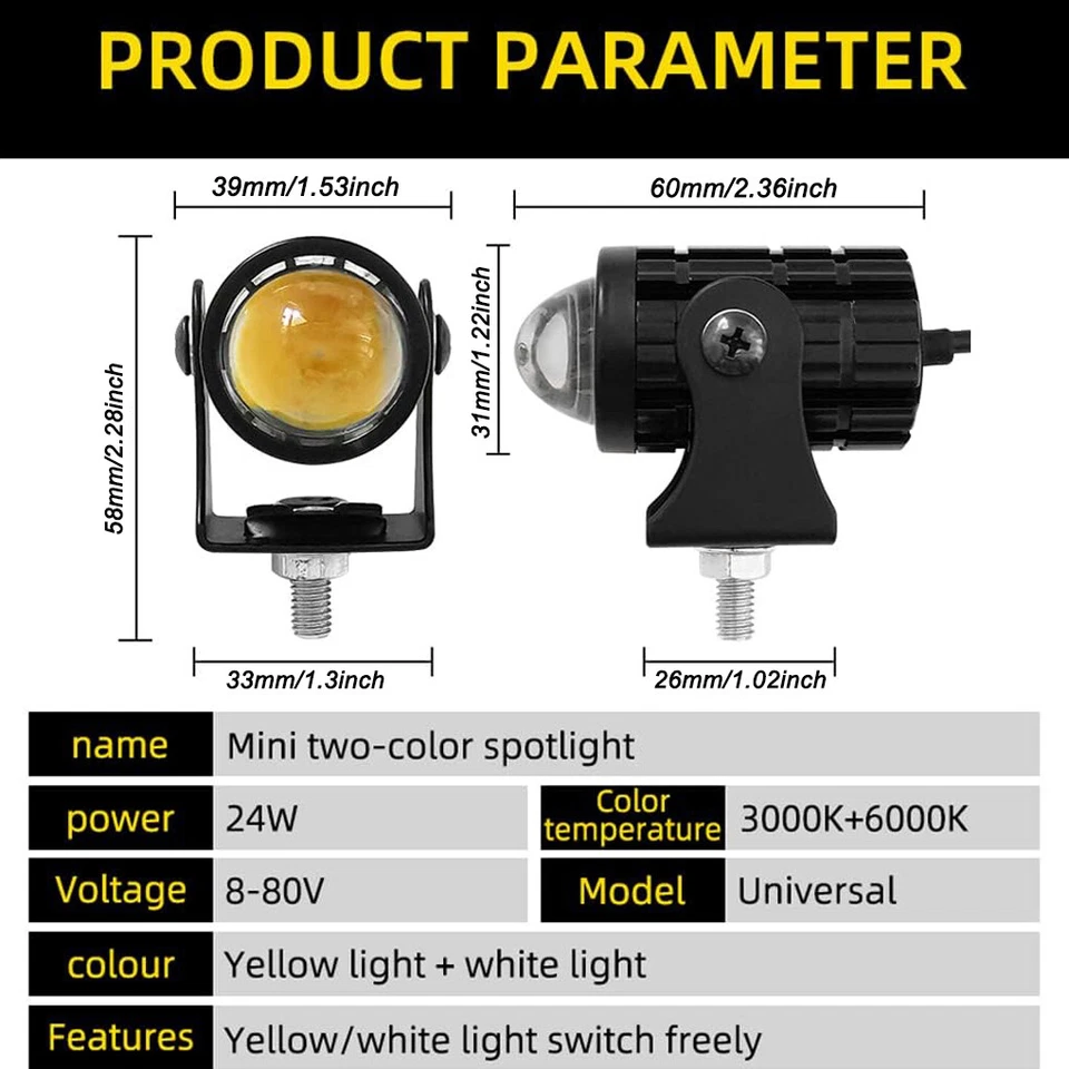 Paquete de 2 luces antiniebla de conducción de punto blanco amarillo para YZ450F KLX110 CRF110 TTR110 YZ250F Foto 4 de 4