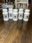 5 Vintage Milk Glass Spice Jars Black Rooster 3 1/2"