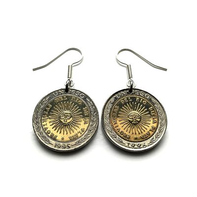1995 Argentina Peso coin earrings Sol de Mayo Buenos Aires Mar del Plata e000249