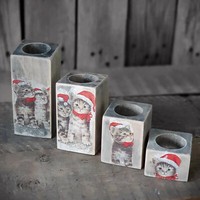 Vintage Holzkerzenhalter 4Er Set Teelichthalter Kerzenhalter Holz Handarbeit