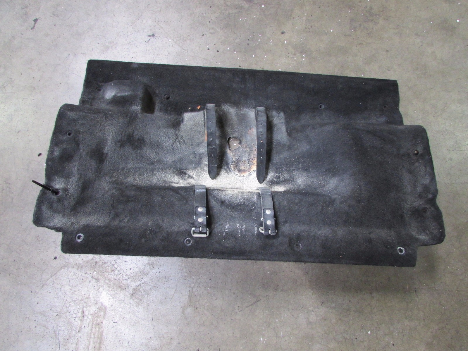 Ferrari F430, Back Wall Trunk Carpet w/ Black Belts, Used, Burnt, P/N 68140000