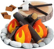 Pretend Campfire Set for Kids with S'Mores Kit  Wood Log Pillow. Soft, Safe  D