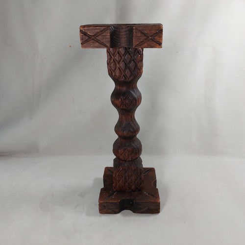 Brutalist Candle Holder Primative Wooden Wood Vintage Candlestick 42cm Pillar - Picture 3 of 12
