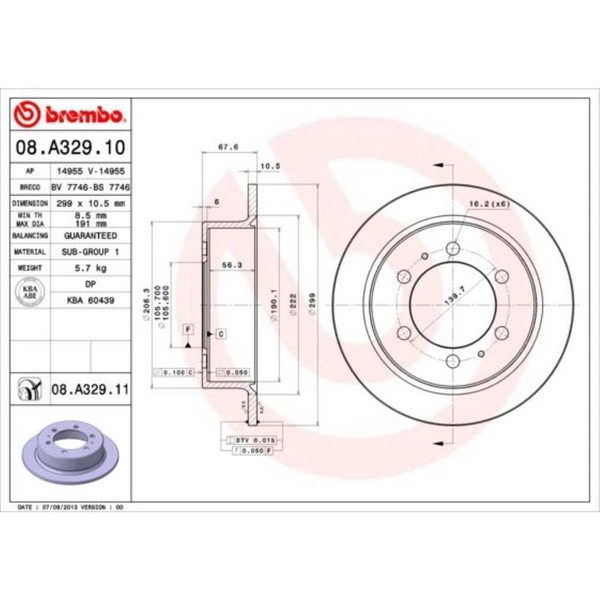 Brembo 2X Bremsscheibe Hinten 299 Voll FüR Ssangyong Rexton Gab_ 08.A329.11-image