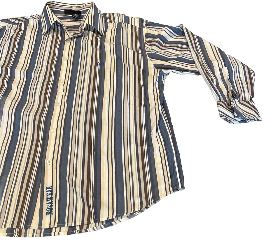 Camisa Roca Wear para hombre XL manga larga abotonada algodón a rayas Foto 4 de 4