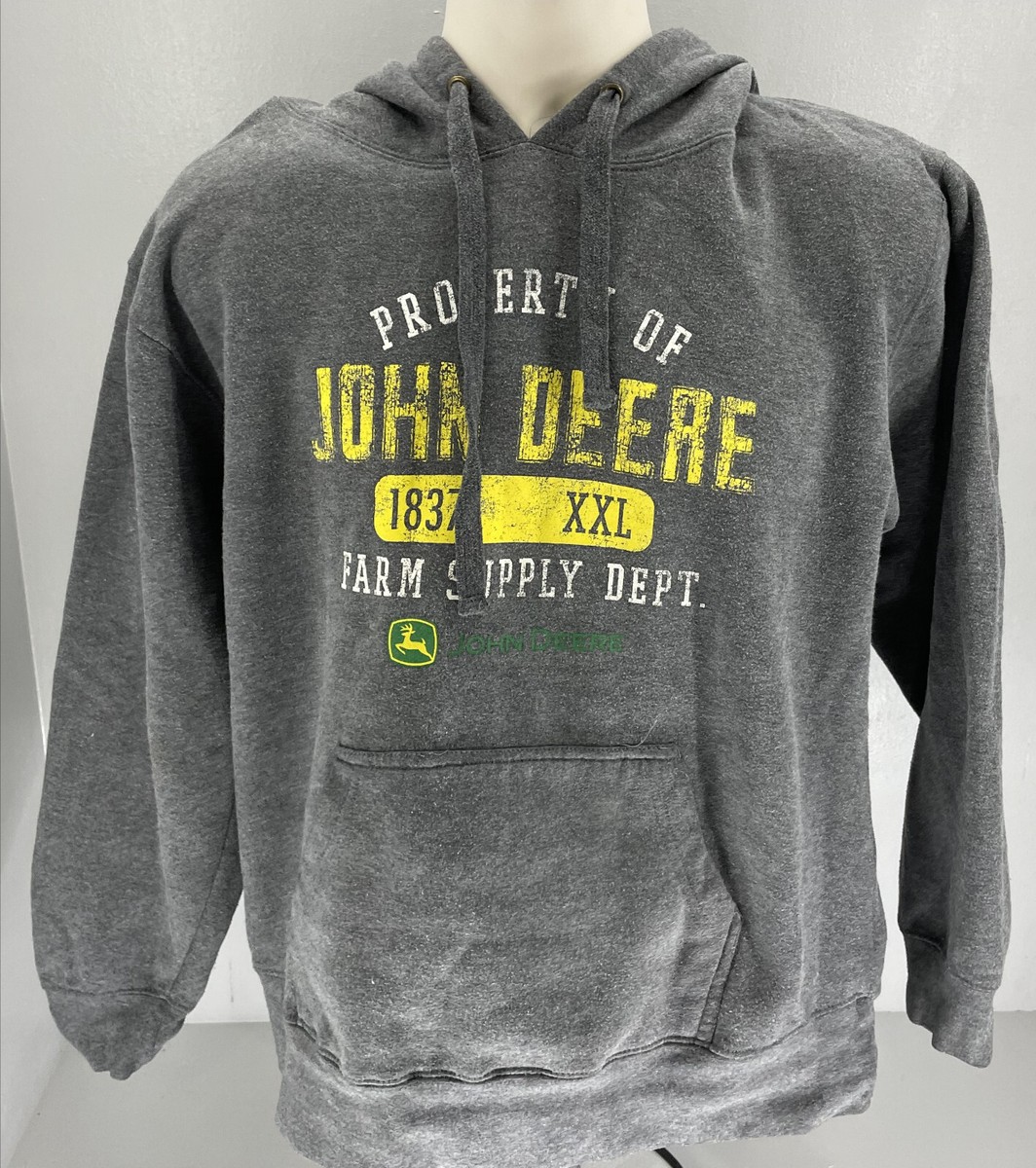 Men's Grey John Deere Distressed College Style Dark Gray Pullover Hoodie  Size M