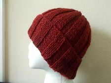 Hand knitted cozy  warm alpaca/wool/acrylic beanie/hat, cranberry, men/women