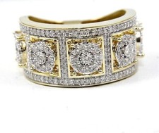 Natural Round Diamond Cluster Wide Men's Ring Band 14k Yellow Gold 1.10Ct
