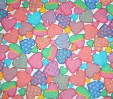 COLORFUL Large Decorated Dots Squares Etc Hearts Cotton Fabric 35" L x 44" W OOP