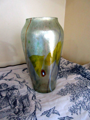 Iridescent Art Glass Vase 7 3/4'' Tall by Chroma Collection Gold Abstract