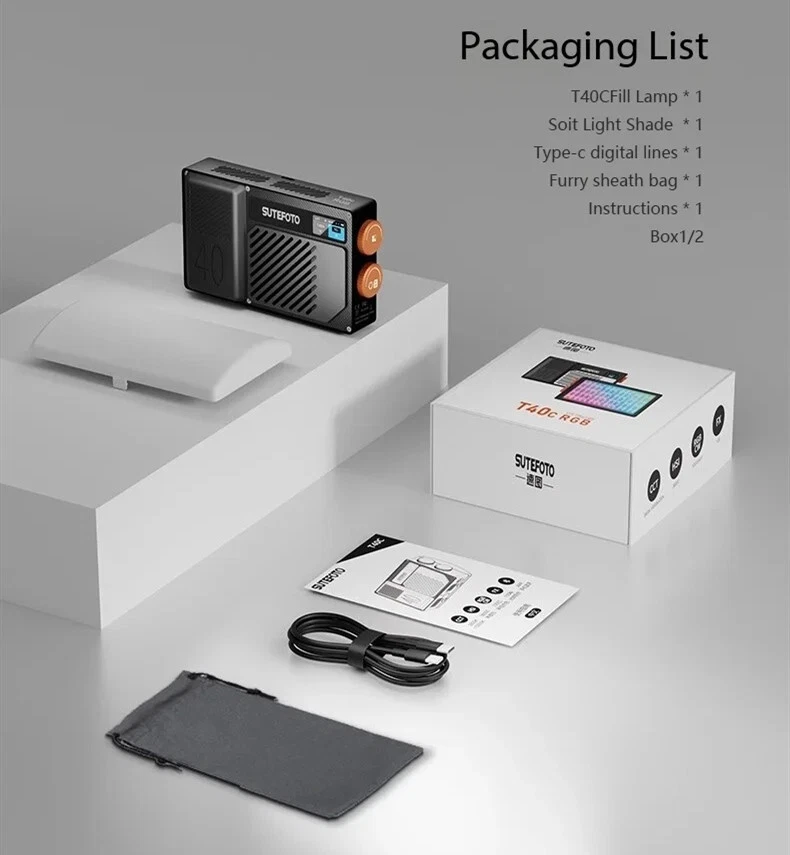 SuteFoto T40C 40W RGB Led Video Pocket Light 2800K-10000K APP Control Fill Light - Image 2 of 4