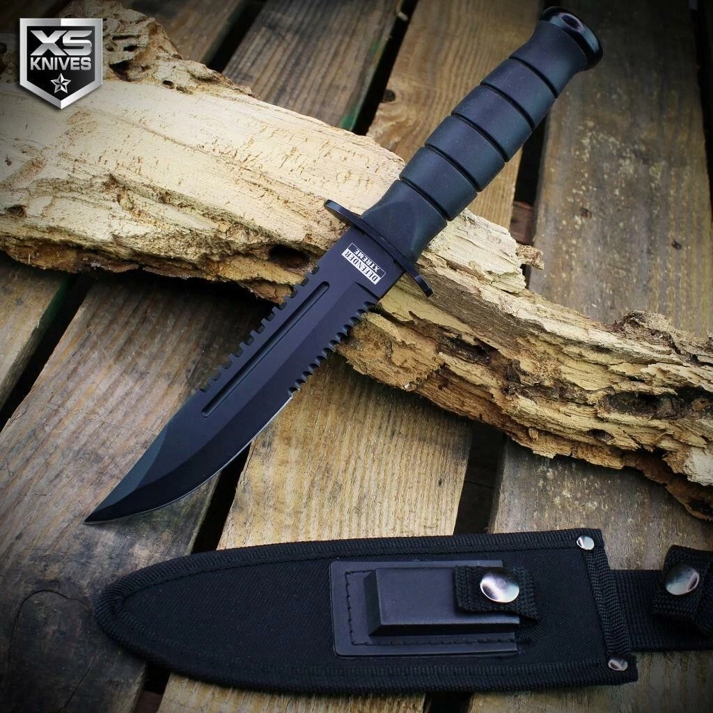 10.5" Black Fixed Blade Tactical Combat Hunting Survival Knife w/ Sheath  Bowie | eBay