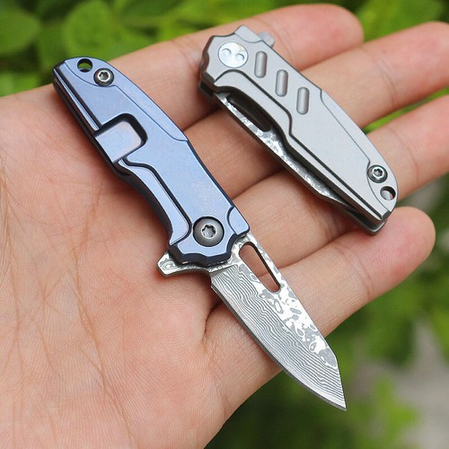 Taschenmesser Titan Klappmesser - Damastklinge für Outdoor Camping EDC