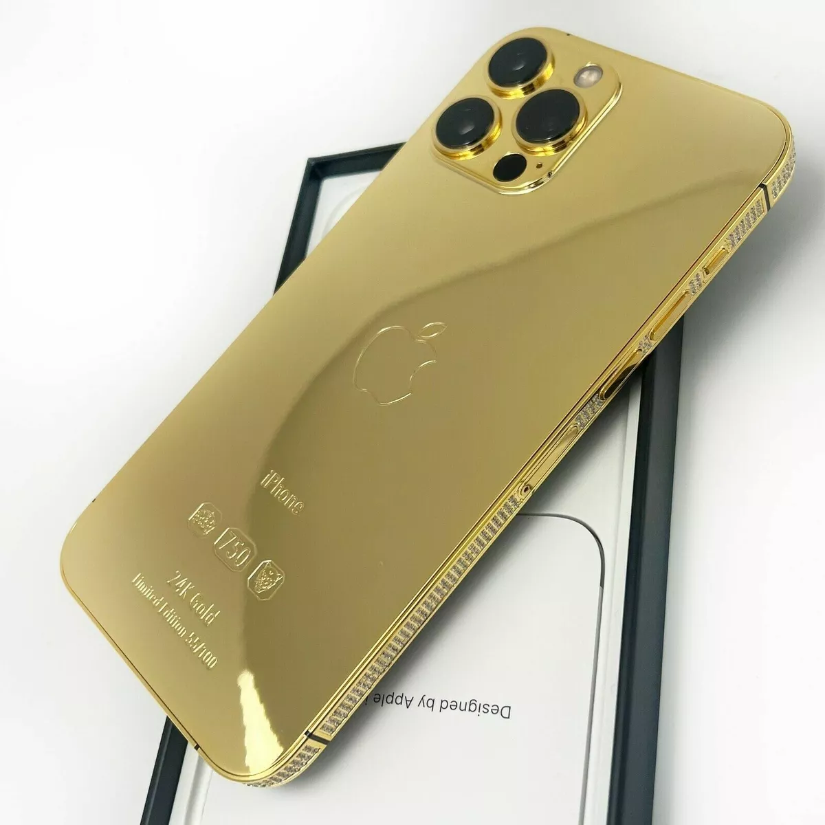 Custom iPhone 13 Pro Max 1 TB with Diamond Bezel and 24k Gold Plated Back