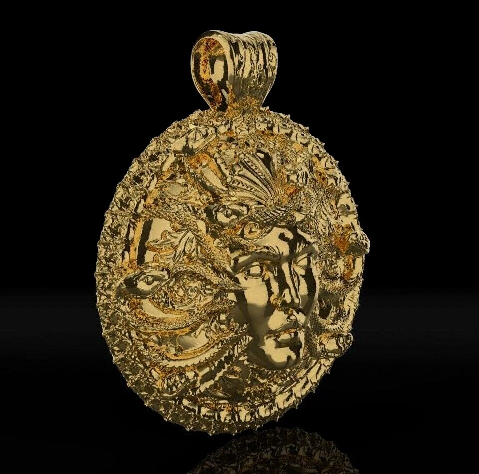 14K Gold Medusa Pendant