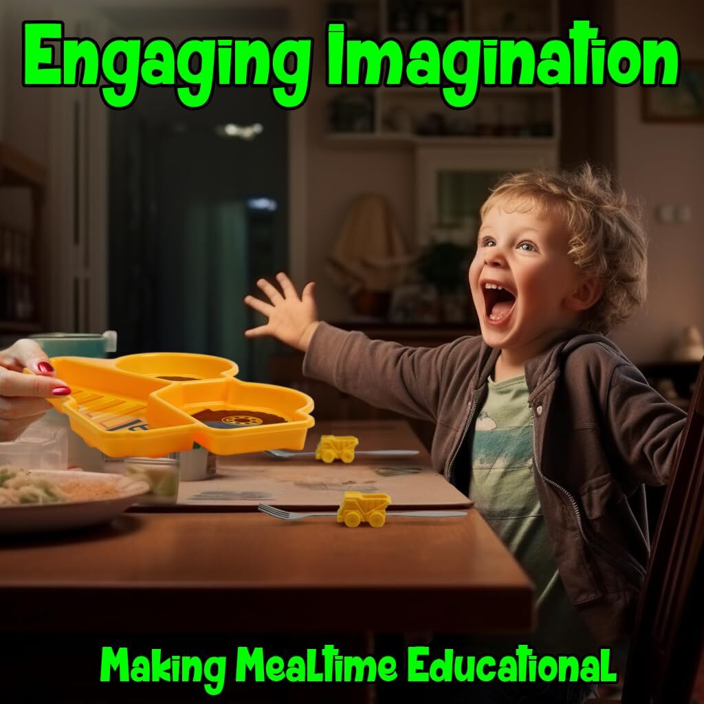 Funwares Yellow Dump Truck Engaging Kids' Dinnerware Set Durable Divided Plat...