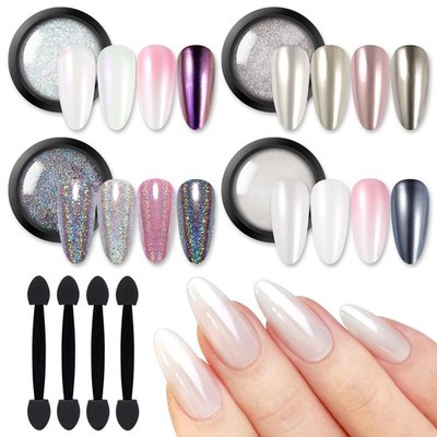 BORN PRETTY Chrome Nail Powder,White 4 Count (Pack of 1), A-nail powder set 
