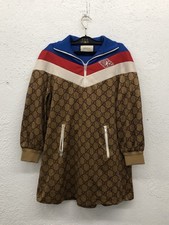 GUCCI GG Monogram Back Pleated Technical Jersey Zip-Up Hoodie dress Sz XS CX2