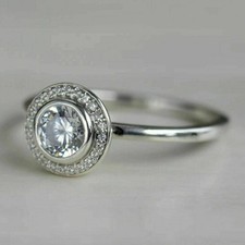 Art Deco Style 1Ct Round Cut Lab Created Diamond 14K White Gold FN Wedding Ring
