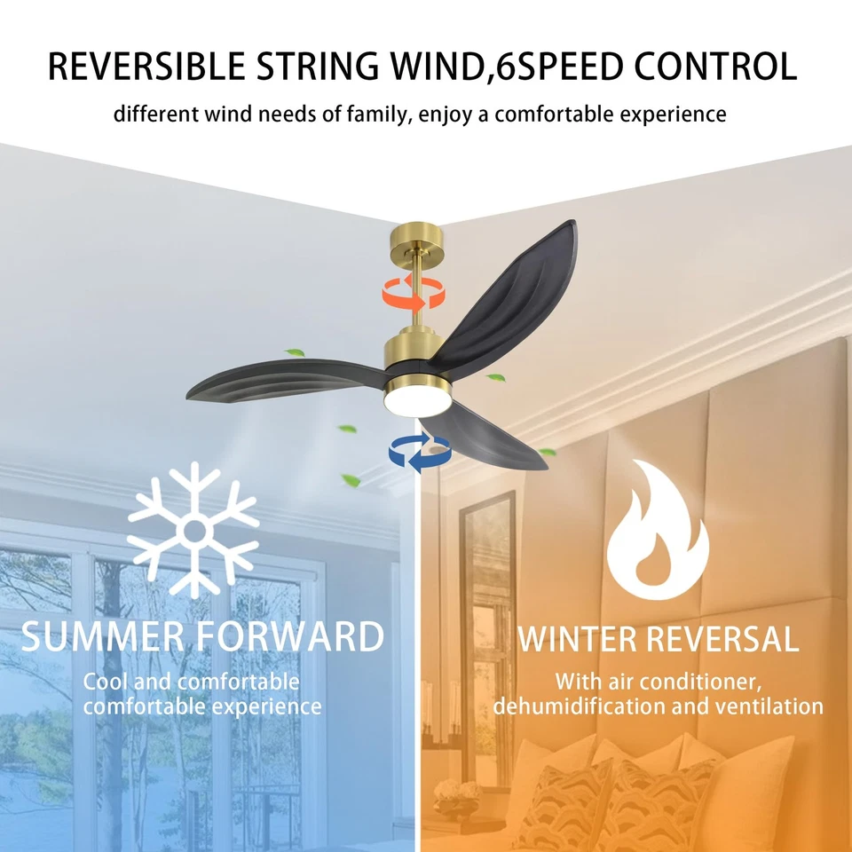64" Wood Ceiling Fan with Lights and Remote Control 3 Blades 6-Speed Reversib... - Image 3 of 4
