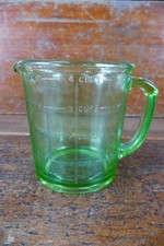 Vintage 1920s Hazel Atlas A&J Green Uranium Glass 4 Cup Measuring Pitcher