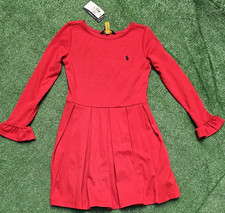 Polo Ralph Lauren Girls Size 8/10 Pleated Ponte Red Dress