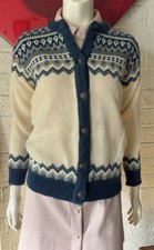 Dale of Norway Size 40 Wool Cardigan Sweater Ivory Blue Gray Metal Buttons