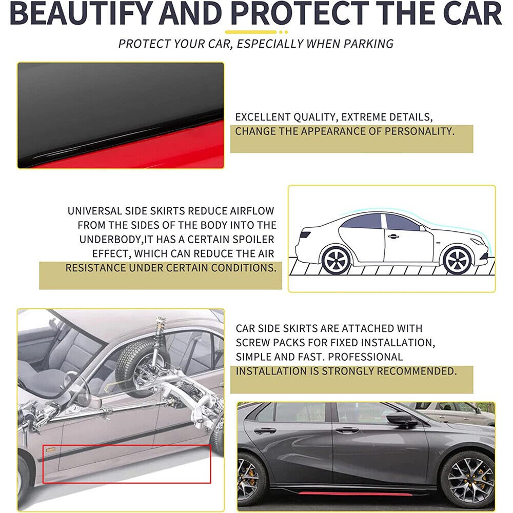 For Bentley Continental Glossy Look 86.6" Side Skirt Extension Spoiler Splitter