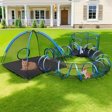 Outdoor Cat Enclosure, 4-in-1 Cat Tent Outdoor Pet Playpen with Tunnel, Porta...