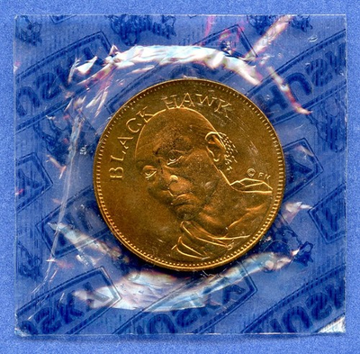 #ad Husky Oil Co. Rugged Americans Black Hawk 1quot; Bronze Token Coin Medal Sealed $8.95