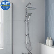 Bathroom Shower Kit Adjust Riser Rail Hose Twin Shower Heads Chrome Square Set