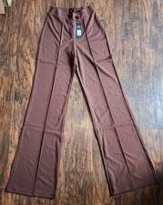 Fashion Nova Call It Even Wide Leg Dress Pants, Chocolate, Long, Womens Size S