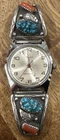 Vtg Timex Native American Tips Men’s Watch Silver Turquoise Coral Manual Wind