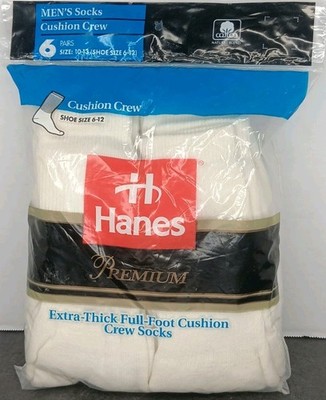 Hanes Premium Extra Thick Full Foot Cushion Crew Socks 6 Pack Sz 6-12 NOS 1993
