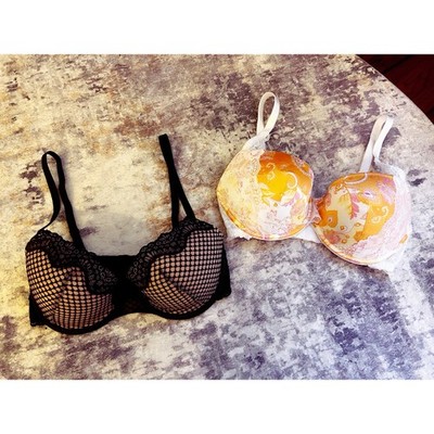 Adore Me Bra Womens 32DDD Underwire Lingerie 2-Pack Black Lace Orange Paisley