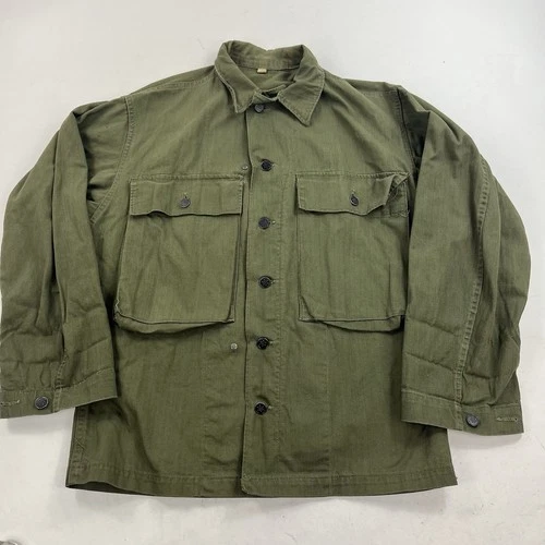 Vtg WW2 Harringbone Twill Military Jacket HBT Shirt Jacket Size 34R M-43 1940’s