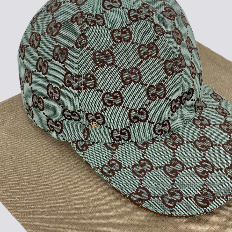 Gucci GG Monogram Canvas Cotton Baseball Cap Head Hat Green Mint Size M - Image 2 of 4
