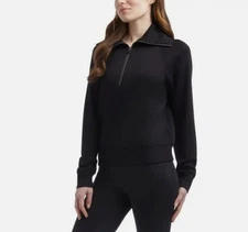 Danskin Women's Luxe Half Zip Pullover Top Large Black Salt
